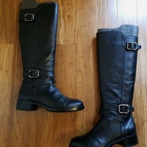 AGL Pebble Leather Riding Buckle Tall Boots